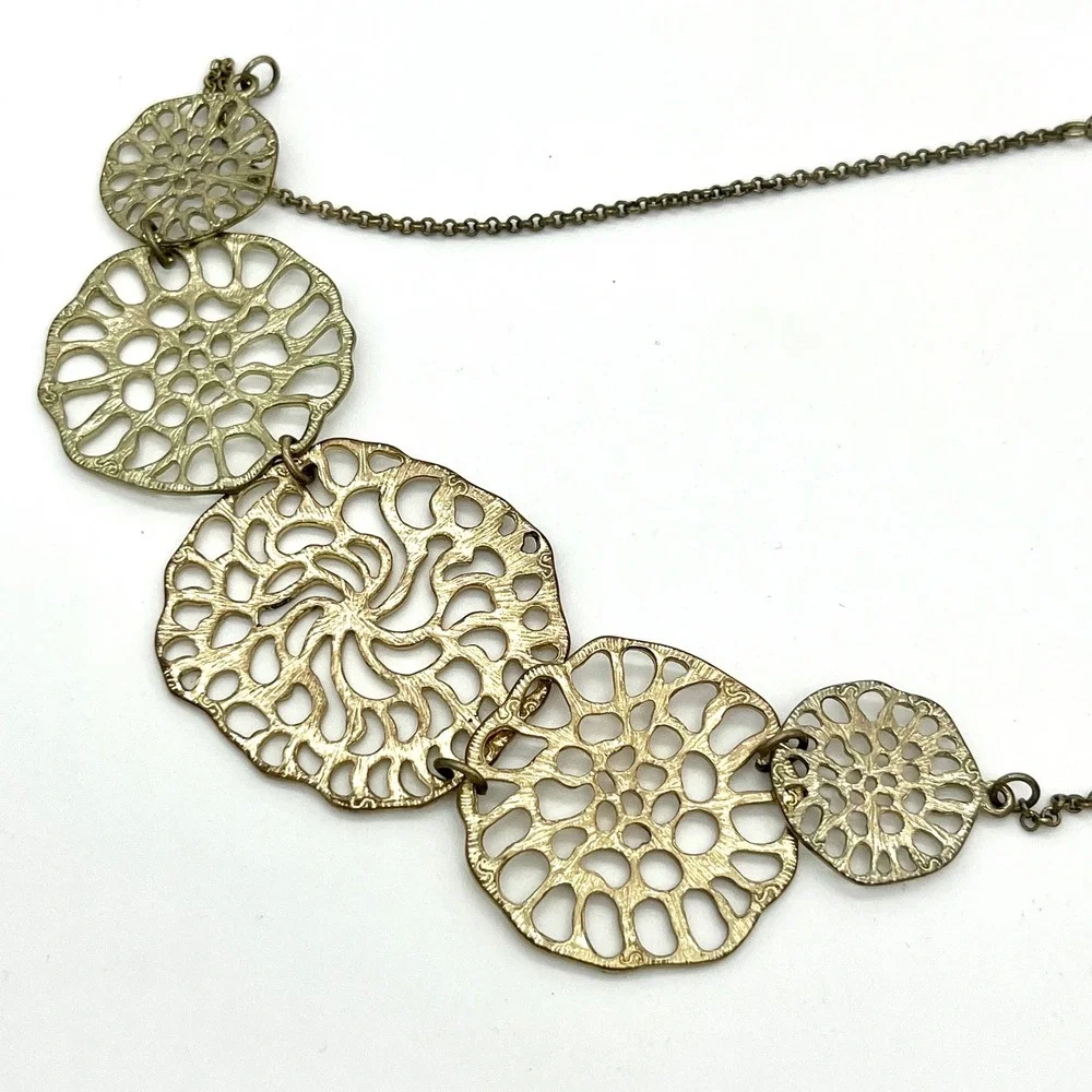 Statement Necklace Gold Tone Disc Medallion‎ Chain Fashion Jewelry Filigree